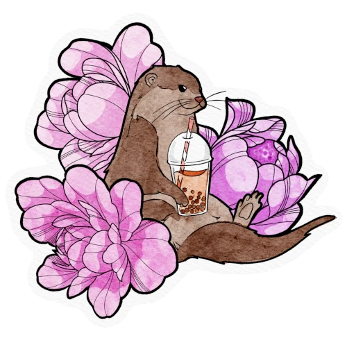 dessin de loutre avec fleurs